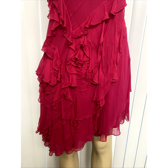 NWT Karen Millen Mini Silk Dress Fuchsia Ruffle Tiered Pink Asymmetric 10 M - Picture 6 of 10